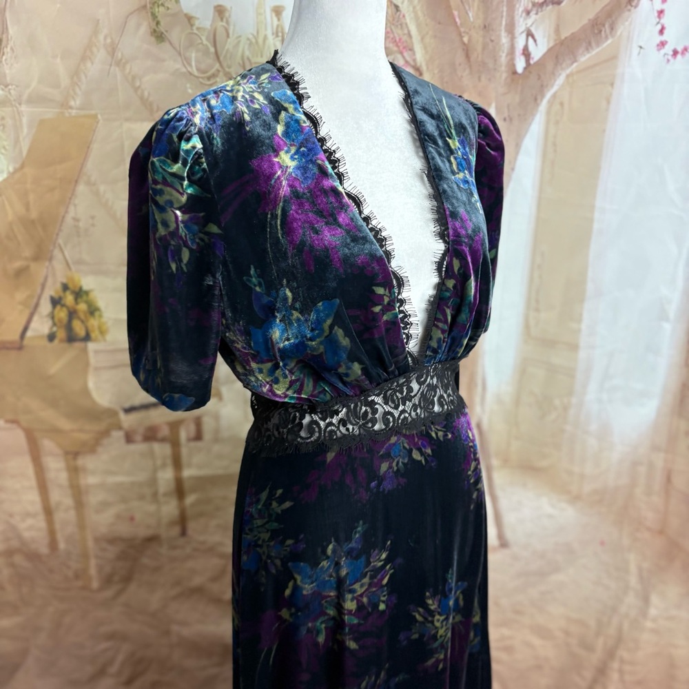 NEW Jill Stuart Women's Lace Inset Velvet Floral Maxi Dress - Picture 5 of 13